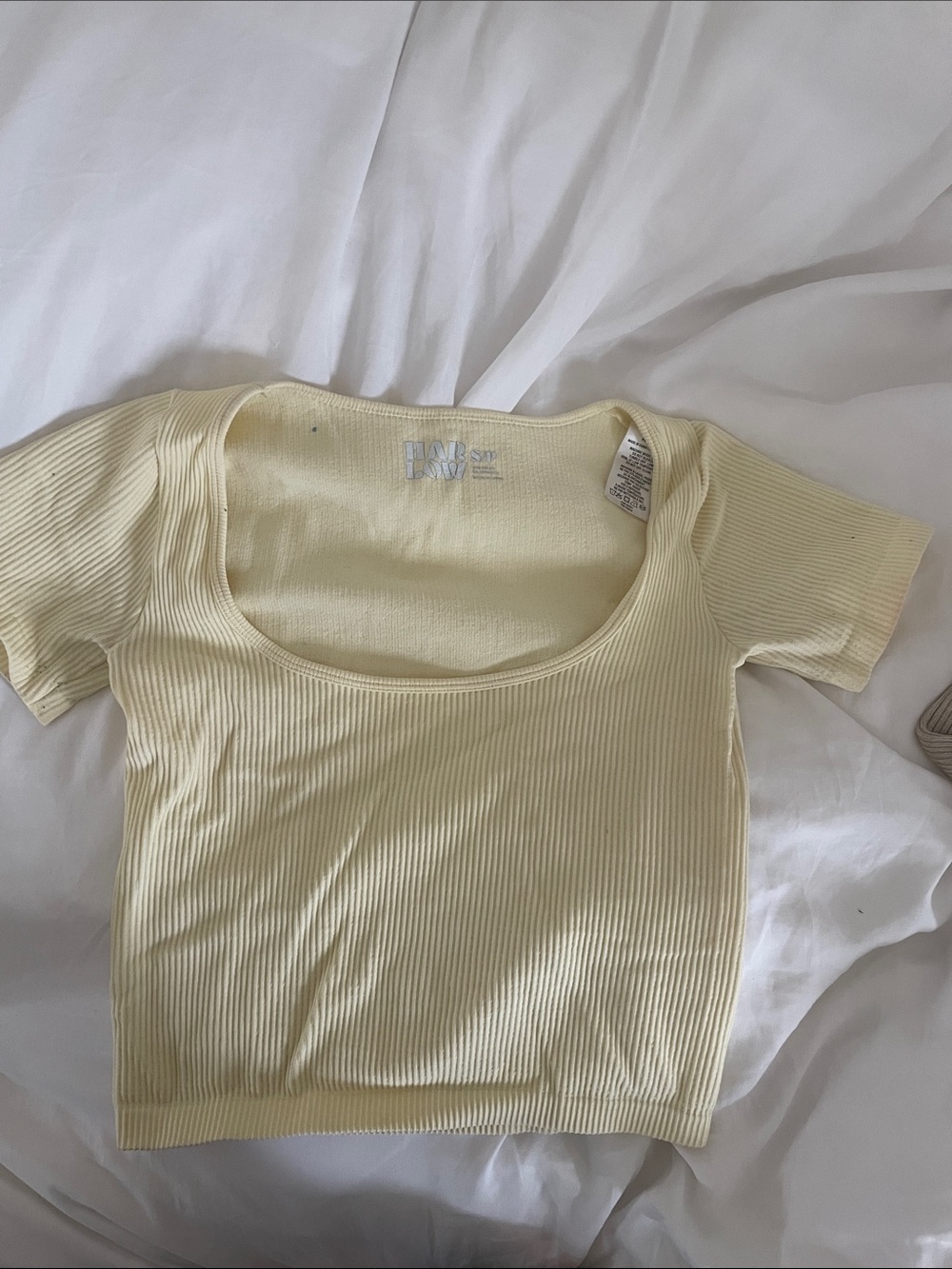 Ribbed Scoop Neck Crop Tee in Pale Yellow